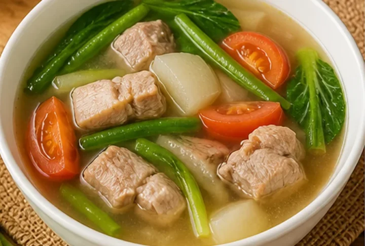 Pork Sinigang with Kangkong and Radish Filipino recipe