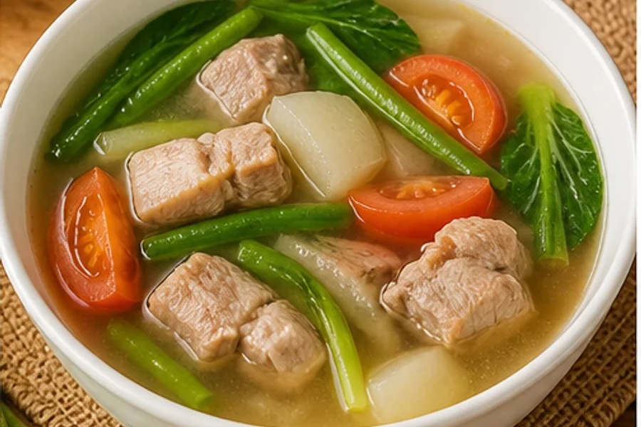 Pork Sinigang with Kangkong and Radish Filipino recipe