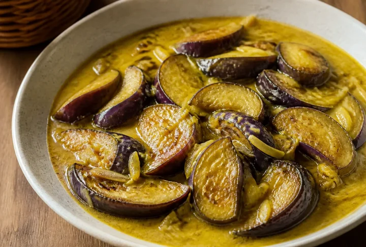 Asian eggplant in golden turmeric coconut curry