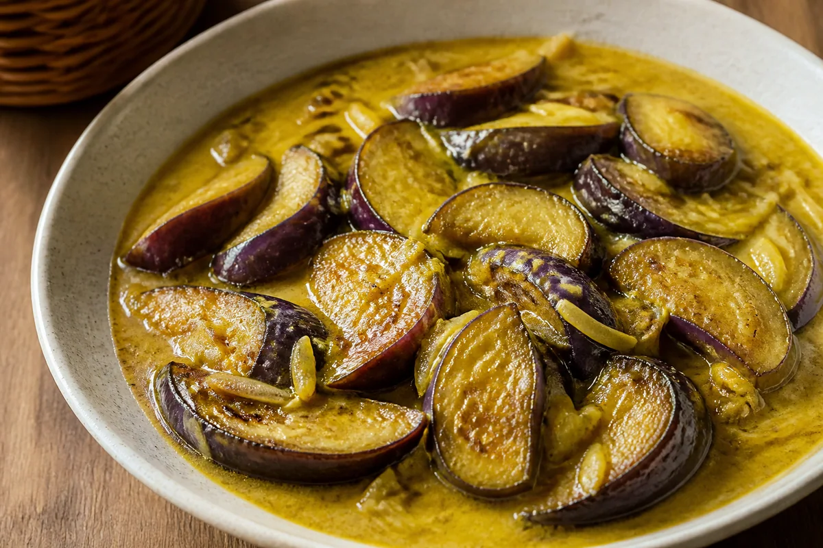 Asian eggplant in golden turmeric coconut curry