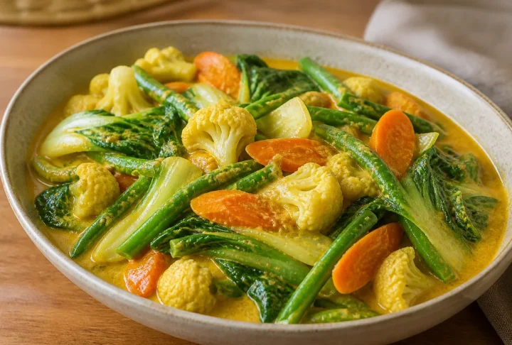 Mixed vegetables in golden turmeric coconut curry