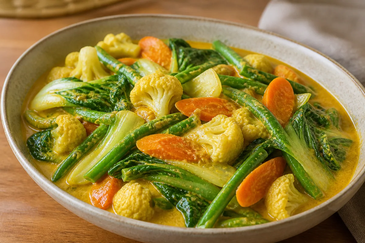 Mixed vegetables in golden turmeric coconut curry