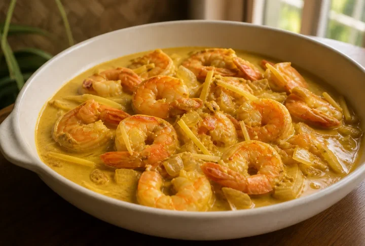 Shrimp in creamy turmeric coconut curry