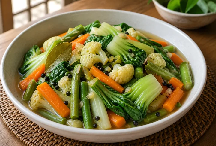 Vinegar pepper mixed vegetables with pechay, carrots, sitaw and cauliflower